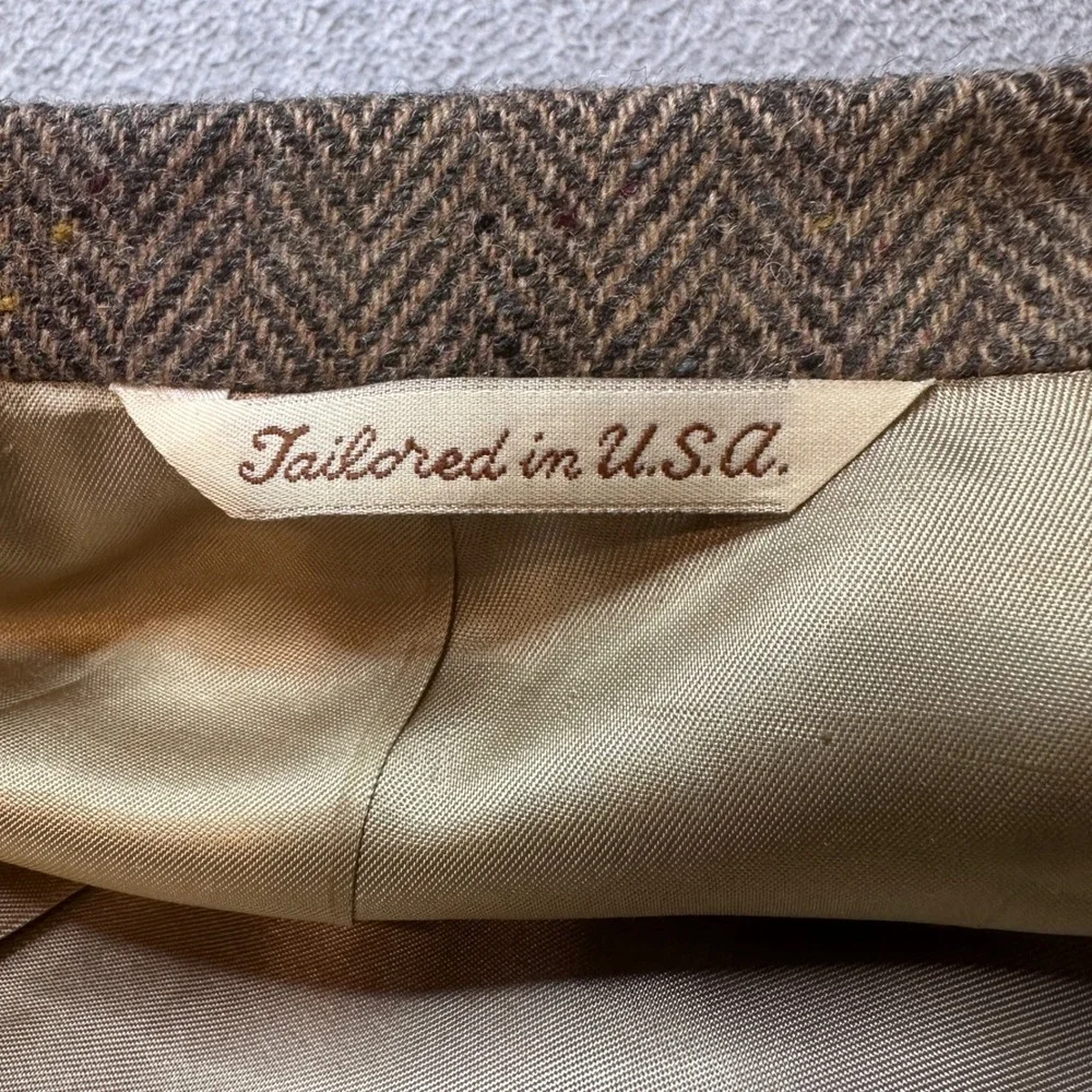 Vintage Stafford Blazer Mens 46R Brown Herringbone Wool‎ Lambswool Elbow Patch